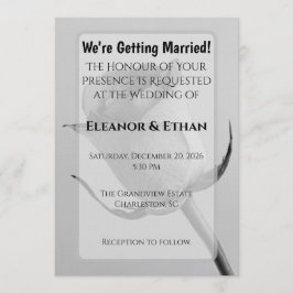 Invitación Artistic Minimalist Black and White Rose Bud