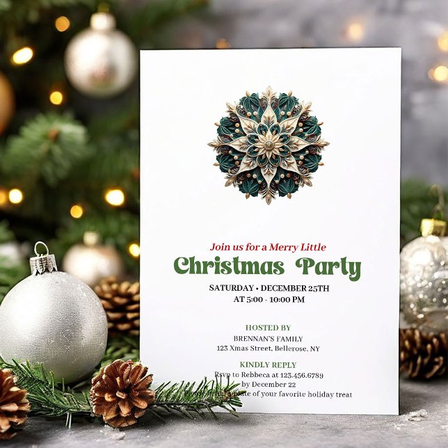 Invitación Artistic retro Christmas snowflake party invites (Artistic retro Christmas angel party invitation

)