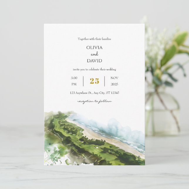 Invitación Artistic Sea View Coastal Landscape Beach Wedding (Anverso de pie)