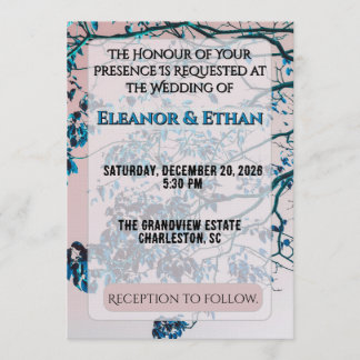 Invitación Artistic Teal Blue Branches Pink Sky Modern