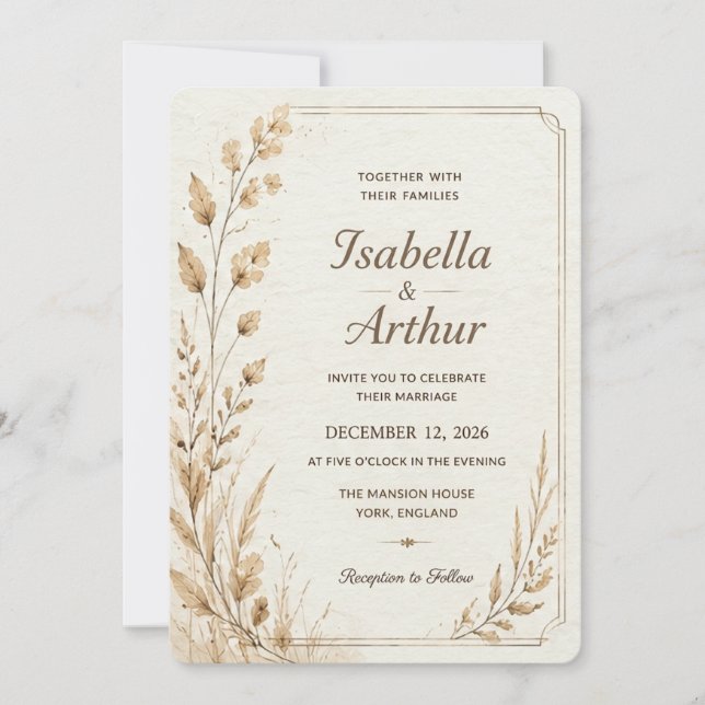Invitación artística botánica para boda (Anverso)