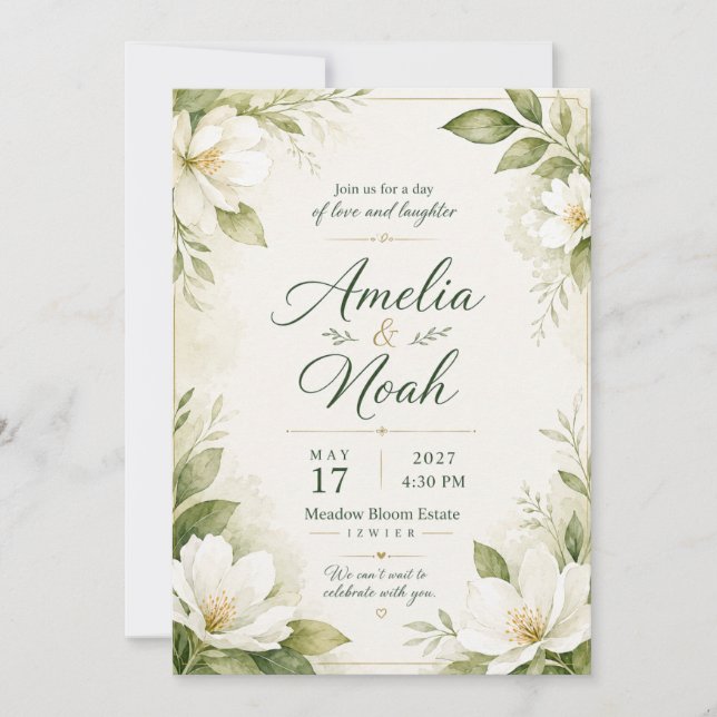 Invitación artística botánica para boda (Anverso)