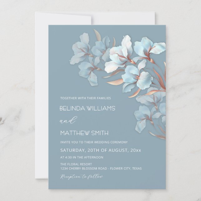 Invitación Artística de Flores de Oro y Turquesa R (Anverso)