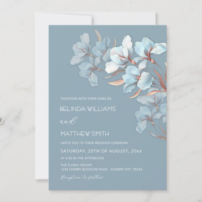 Invitación Artística de Flores de Oro y Turquesa R (Anverso)