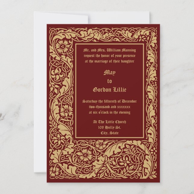 Invitación Arts & Crafts Style 1905 Floral Foliage Wedding (Anverso)