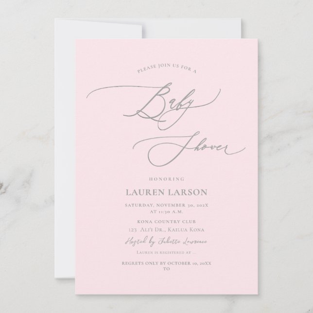 Invitación ArtsApp Elegant Calligraphy Pink Baby (Anverso)