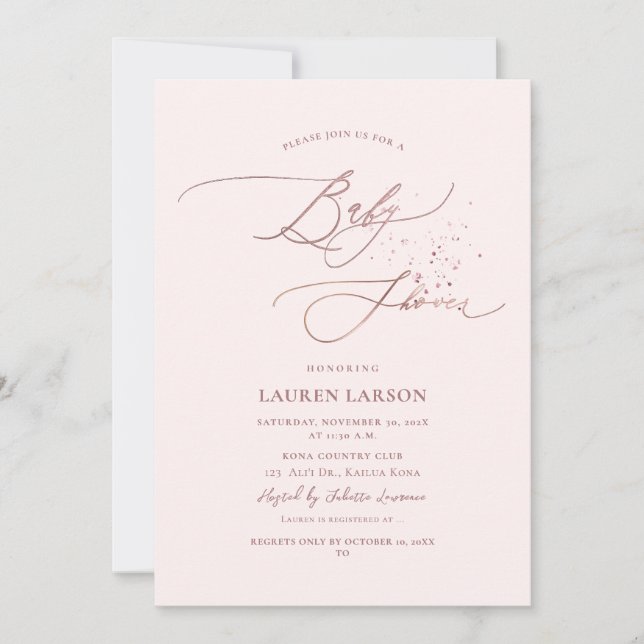 Invitación ArtsApp Elegant Calligraphy Pink Baby (Anverso)