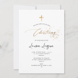 Invitación ArtsApp Elegant Faux Gold Caligraphy Christening
