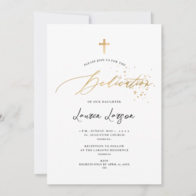 Invitación ArtsApp Elegant Faux Gold Caligraphy Dedication (Anverso)