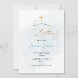 Invitación ArtsApp Elegante H2 Baptismo azul pálido lavado