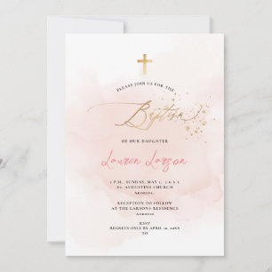Invitación ArtsApp Elegante H2 Lavado Rosa Pálido Bautizo