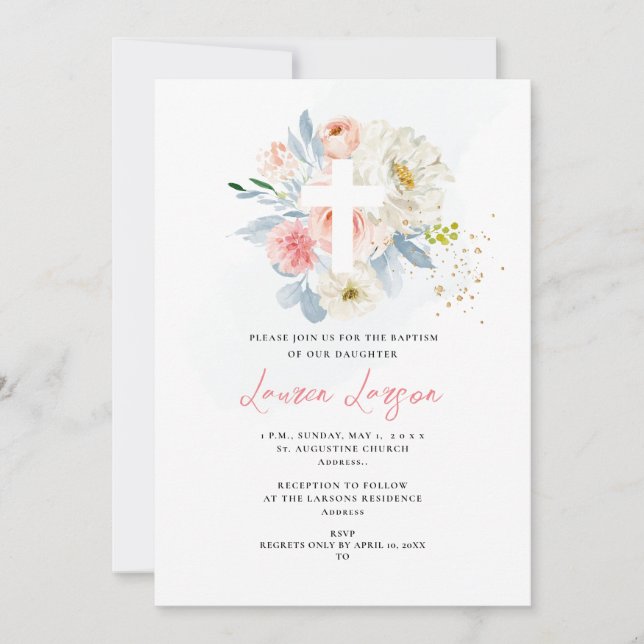 Invitación ArtsApp Elegante H2 Rosa rosa pálido Bautismo (Anverso)