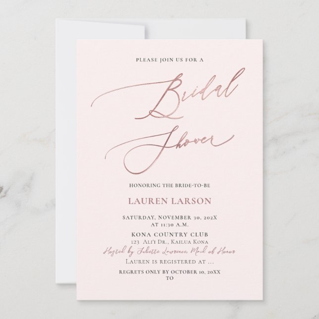 Invitación ArtsApp Falso Rosa Dorado Caligrafía Despedida de  (Anverso)