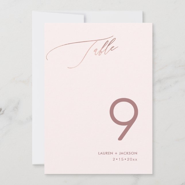 Invitación ArtsApp Faux Rosa Gold Luxe Calligraphy Table No (Anverso)