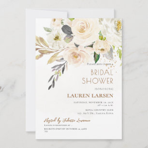 Invitación ArtsApp H2 Alabaster Cream Rosas Bridal Shower