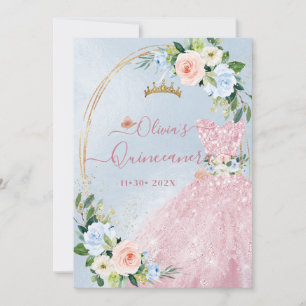 Invitación ArtsApp H2 Blush Rosas Azules Quinceañera Brillant