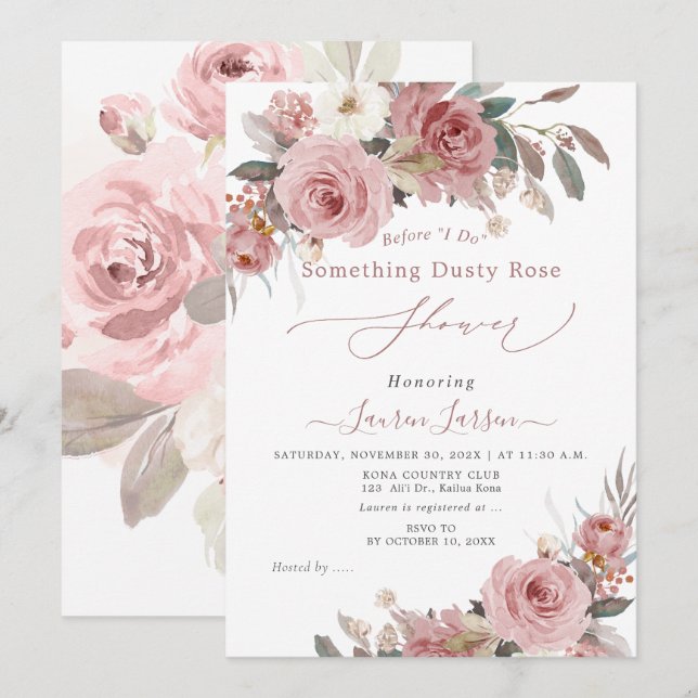 Invitación ArtsApp H2 Dusty Rosa Rosa Rosada Ducha de novias (Anverso / Reverso)