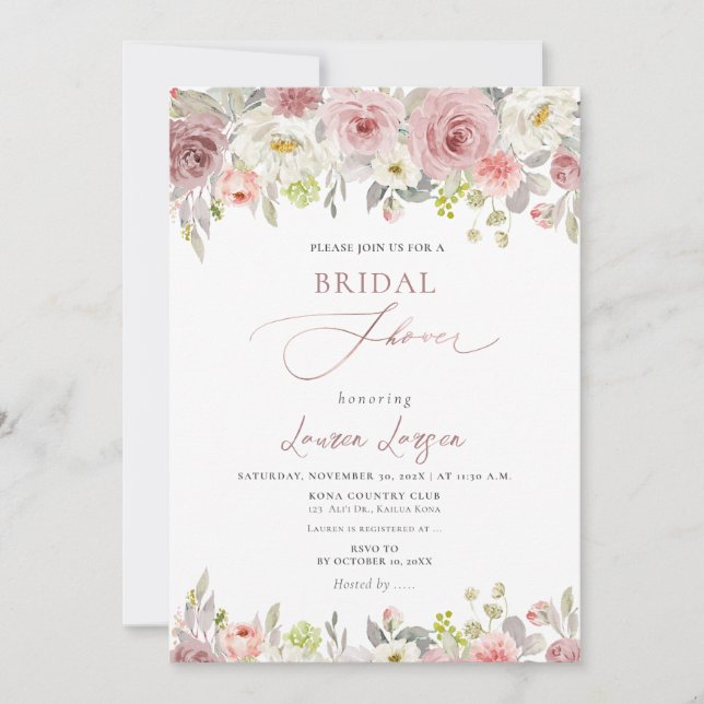 Invitación ArtsApp H2 Dusty Rosa Rosa Rosada Ducha de novias (Anverso)