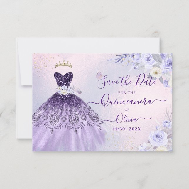 Invitación ArtsApp H2 Ombre Morado Quinceañera (Anverso)
