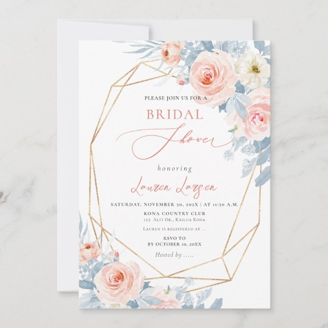 Invitación ArtsApp H2 Rubor Roses rosas rosas duchas de novia (Anverso)