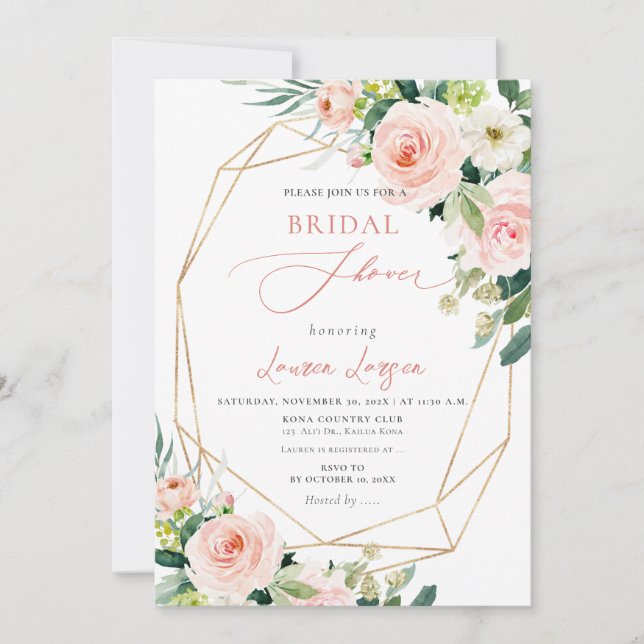 Invitación ArtsApp H2 Rubor Roses rosas rosas duchas de novia (Anverso)