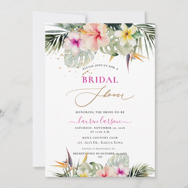 Invitación ArtsApp Paraíso tropical Ducha de novias (Anverso)
