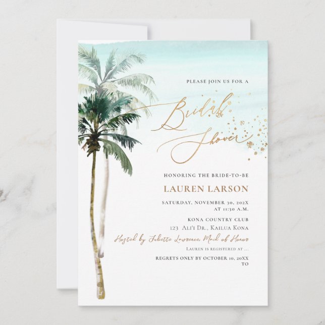 Invitación ArtsApp Paraíso Tropical Faux Gold Caligraphy (Anverso)
