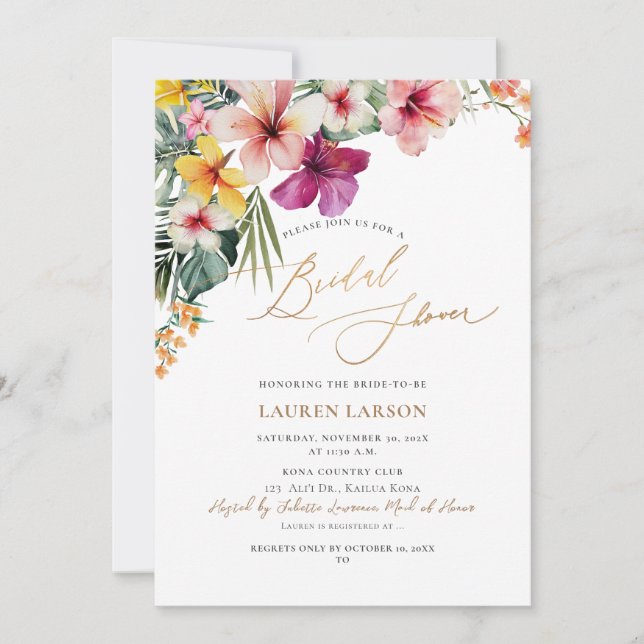 Invitación ArtsApp Paraíso Tropical Faux Gold Caligraphy (Anverso)