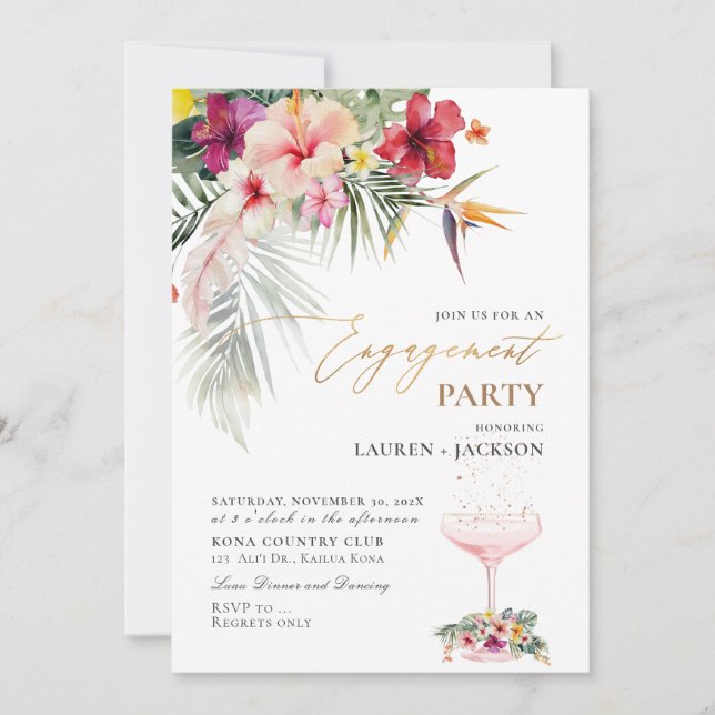Invitación ArtsApp Paraíso Tropical Faux Gold Engagement (Anverso)