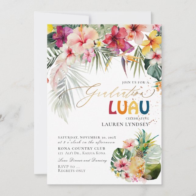 Invitación ArtsApp Paraíso Tropical Graduación Luau (Anverso)