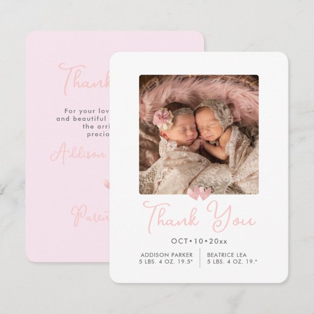 Invitación ArtsApp Twins Shower Gracias+Anuncio de nacimiento (Anverso / Reverso)