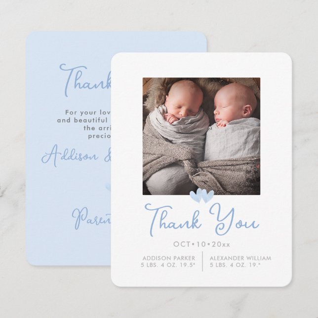 Invitación ArtsApp Twins Shower Gracias+Anuncio de nacimiento (Anverso / Reverso)