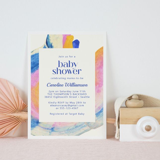 Invitación Artsy Abstract Blue Watercolor Cute Baby Shower (Subido por el creador)