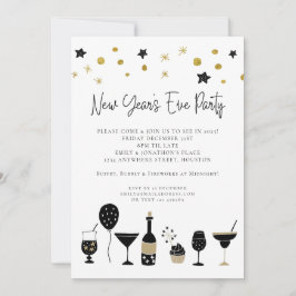 Invitación Artsy Black Gold Fiesta de Año Nuevo
