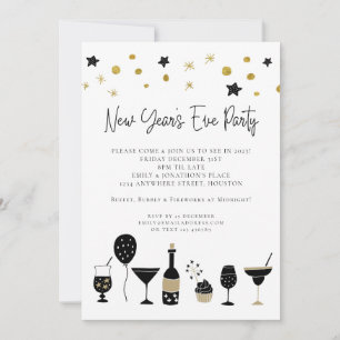 Invitación Artsy Black Gold Fiesta de Año Nuevo