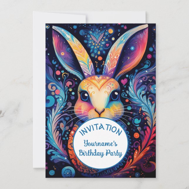 Invitación Artsy Bunny Colorful (Anverso)