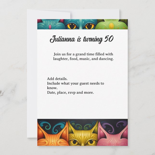 Invitación Artsy Colorful Attitude Cat lady Birthday (Reverso)
