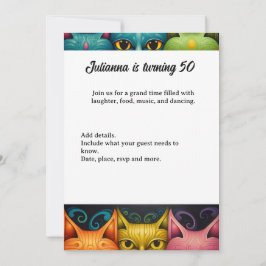 Invitación Artsy Colorful Attitude Cat lady Birthday