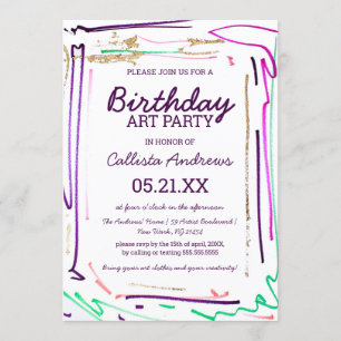 Invitación Artsy Colorful Gold Action Fiesta de arte