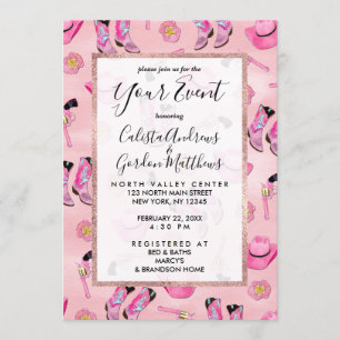 Invitación Artsy Cute Girone Pink Verde azulado Cowgirl Water