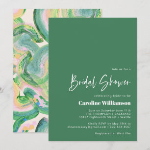 Invitación Artsy Desfile de Novia Abstracto Verde Acuarela