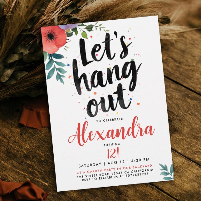 Invitación Artsy Red Green Floral Garden Party Hang Out Typo (Subido por el creador)