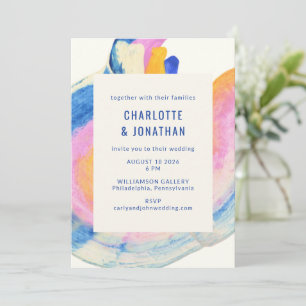 Invitación Artsy Resumen Boda de color azul y amarillo
