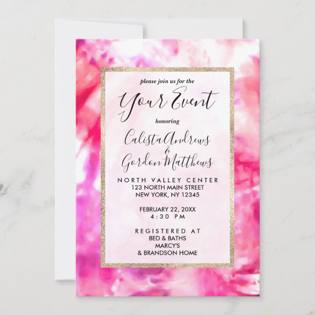 Invitación Artsy Resumen Verano Neon Pink Purple Tye (Anverso)