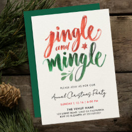 Invitación Artsy Rojo Y Verde Navidad Brush Caligrafía 