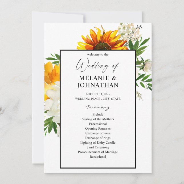 Invitación Artsy Sunflower Floral Boda Ceremonia 2 (Anverso)