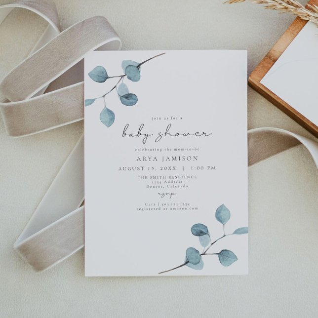 Invitación ARYA Rustic Eucalyptus Greenery Baby Shower (Subido por el creador)