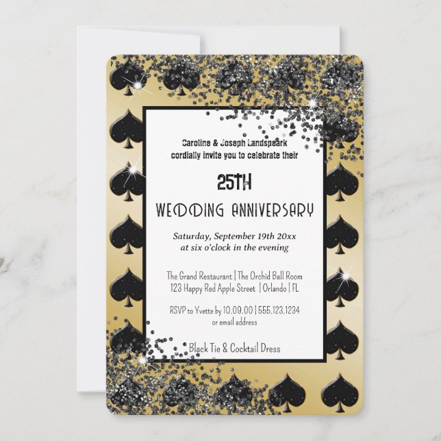 Invitación As de Espadas Oro Negro Lujo Bodas Aniversario (Anverso)
