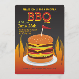 Invitación asada a la parrilla llama de la