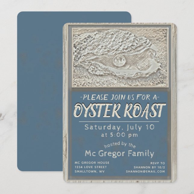 Invitación Asado de ostras Tan y azul para todo uso (Anverso / Reverso)